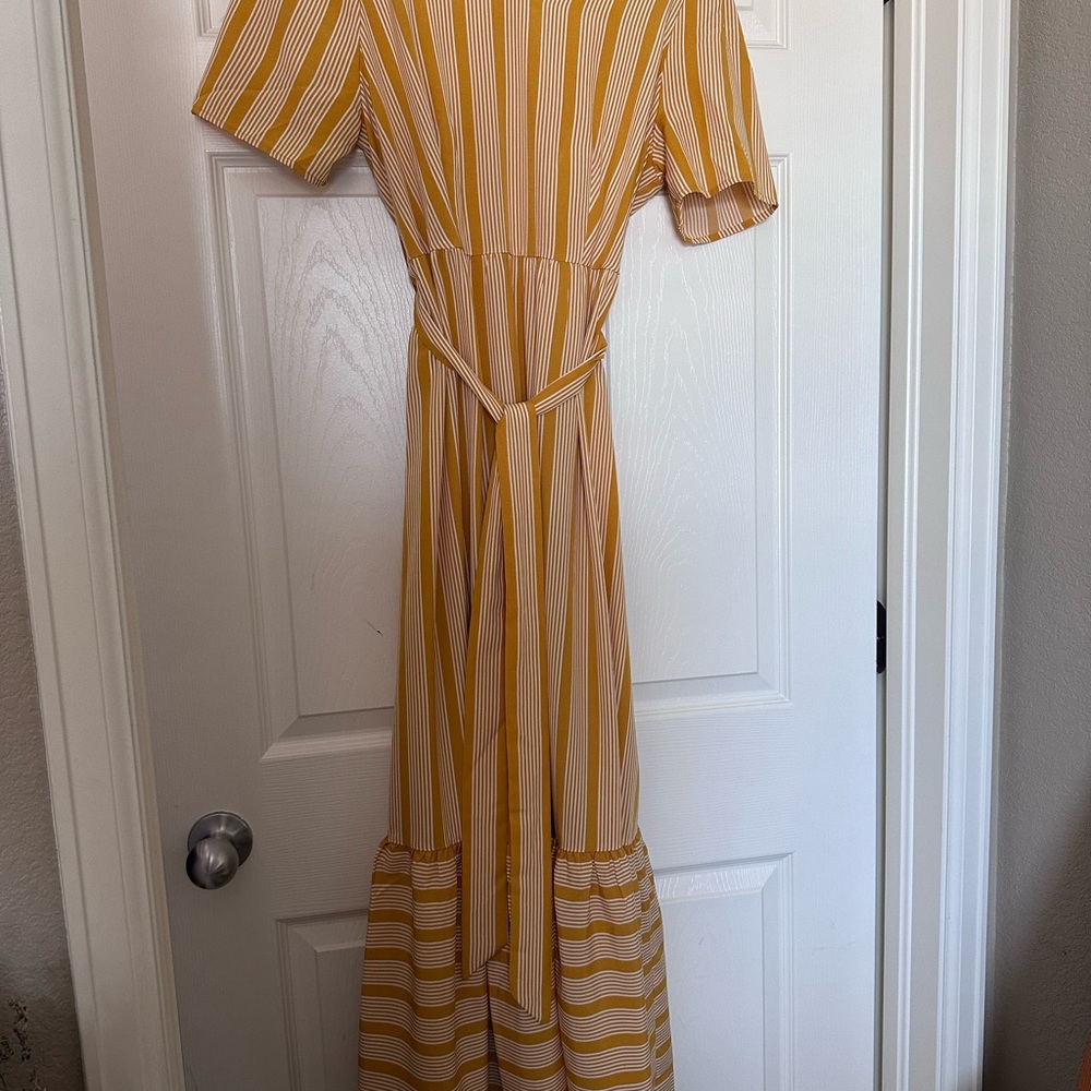 Yellow Striped Maxi Dress with Tie Waist